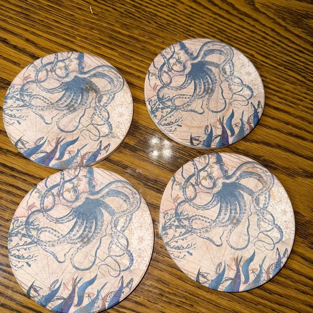 Vintage Set of 4 Octopus Coasters - Picture 2 of 7